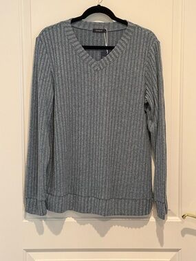 Sonoma Gray Ribbed V-Neck Sweater